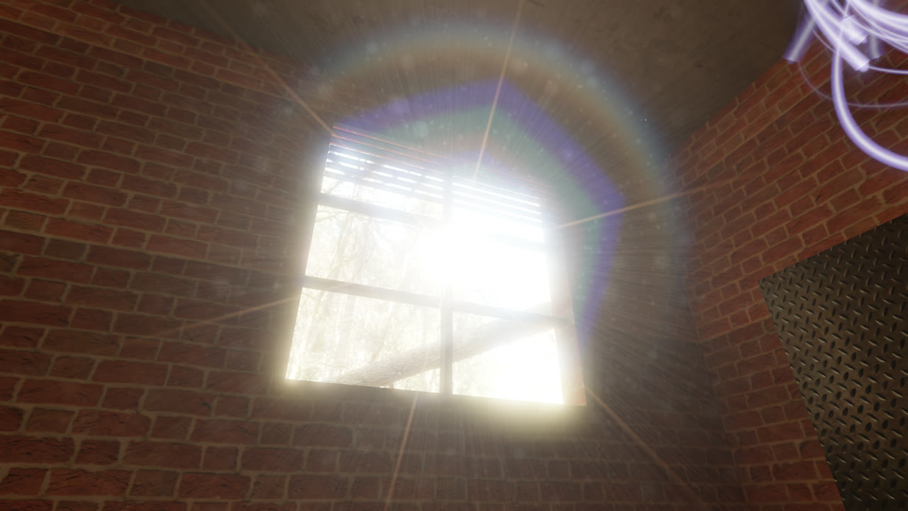 Sun seen through a window, with a lens star, a halo ring and ghosts