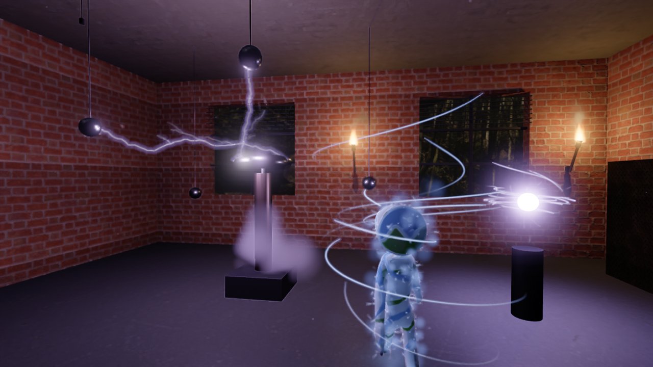 Lightning and energy effects in a dark brick room