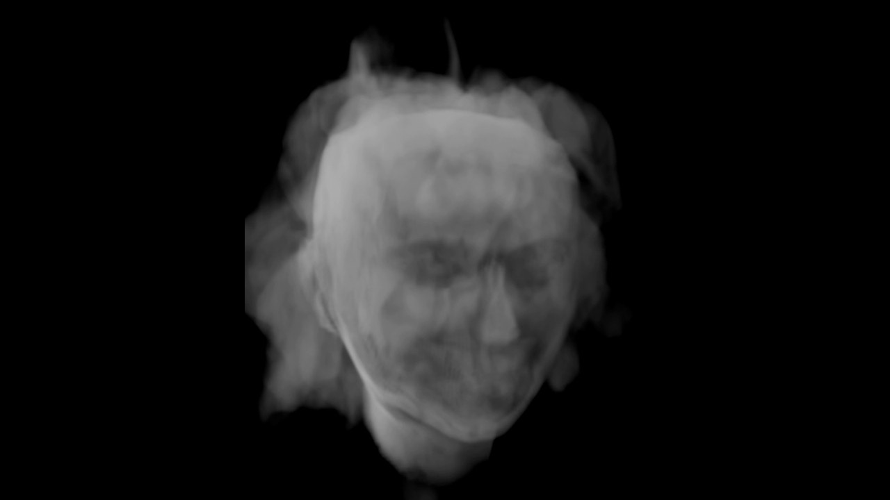 A face made of smoke, seen from the front